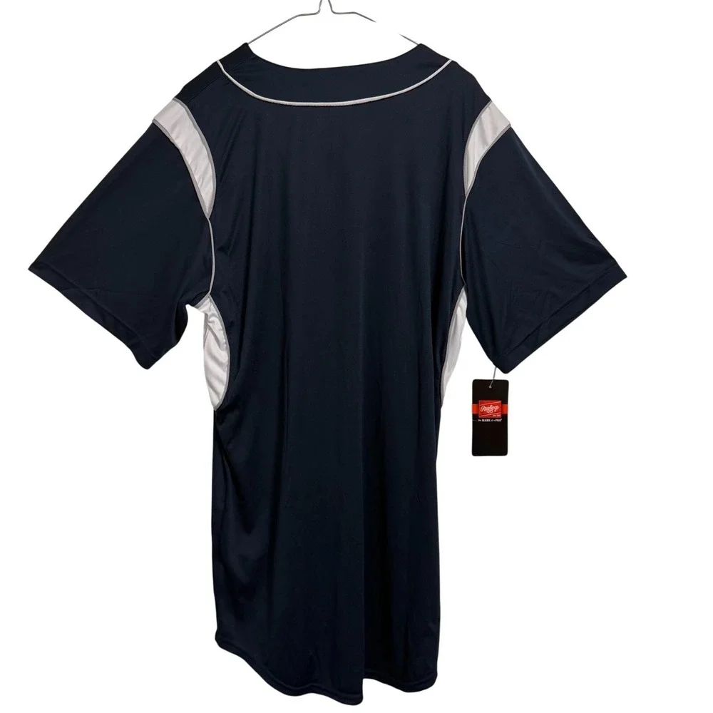 Rawlings Baseball Jersey Mens Large Navy Blue HBJ-N-90 Short Sleeve V-Neck NWT